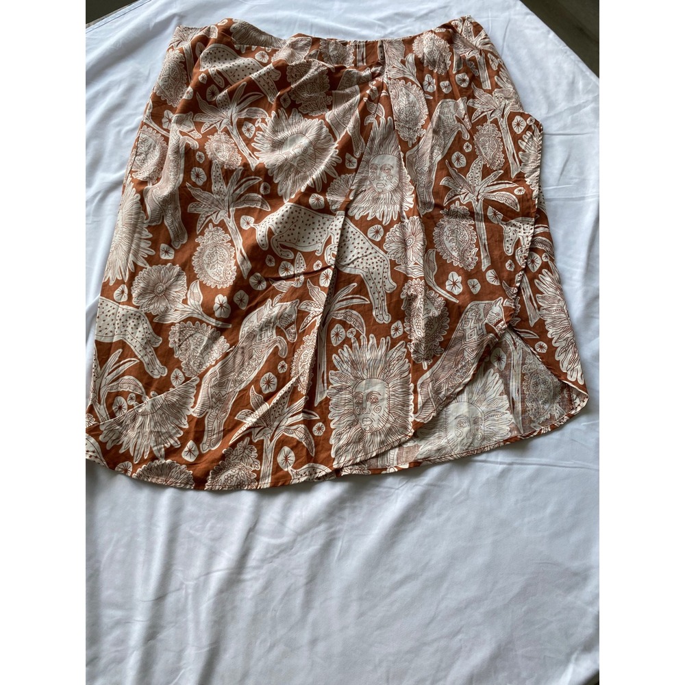 Fashion To Figure Women Animal Sun Print Boho Midi Skirt 4X Rust Cream